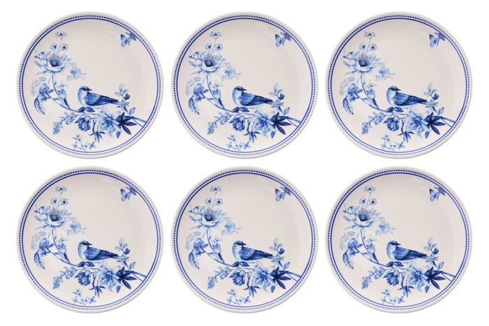 Hermia Blue Bird Juego de 6 Platos de Postre en Porcelana Azul y Blanco Hermia Blue Bird Juego de 6 Platos de Postre en Porcelana Azul y Blanco